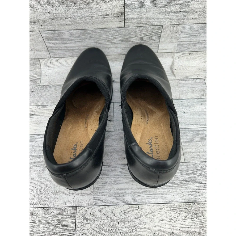 Clarks Collection Ultimate‎ Comfort Black Leather Slip On Loafers Women Sz 6.5M